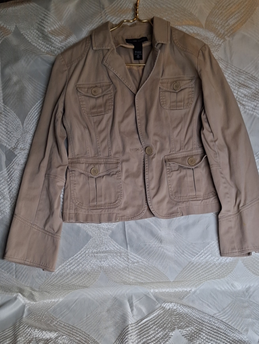 New York & Company Beige Cotton Blend Utility Blazer Jacket